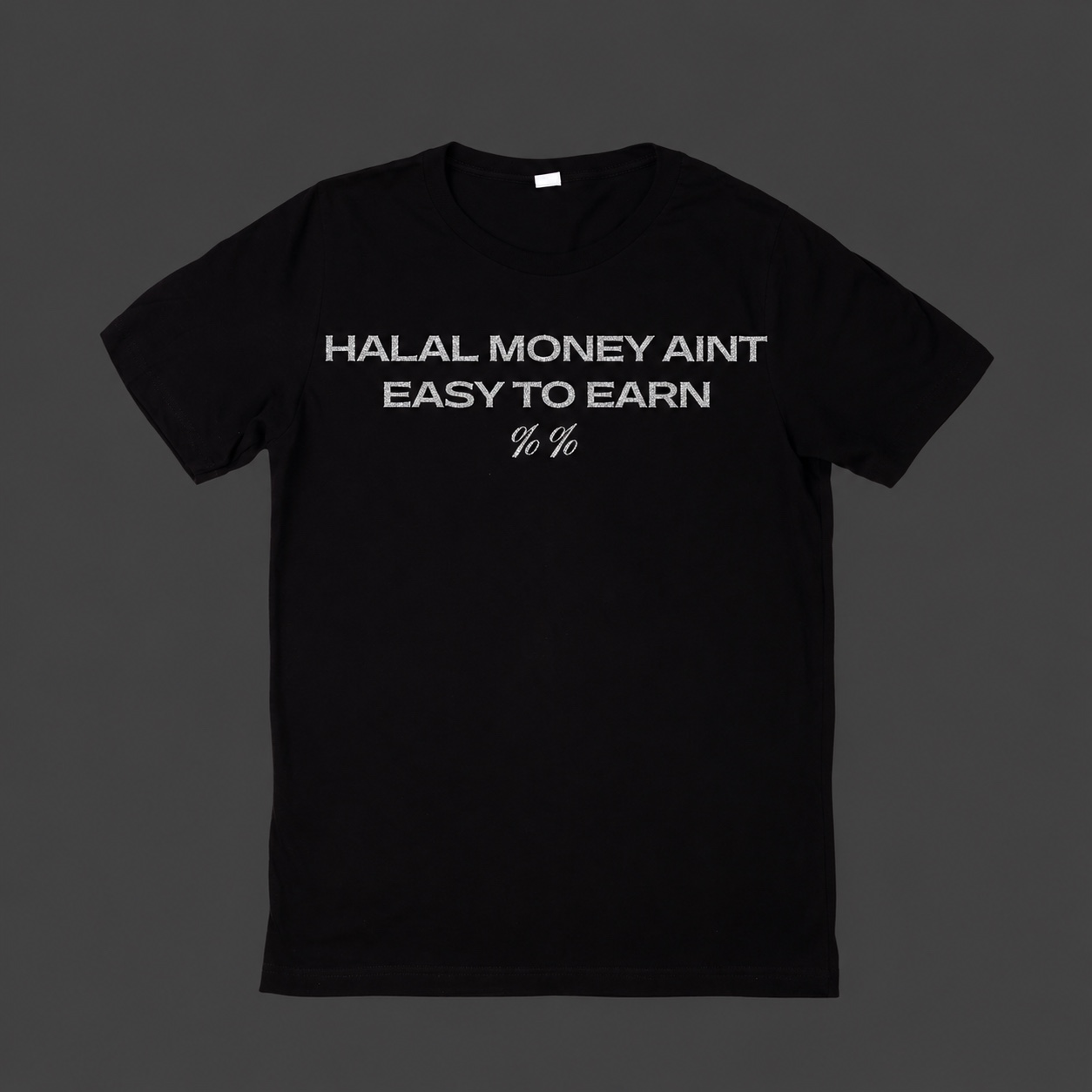 Upcoming black T-shirt with silver lettering