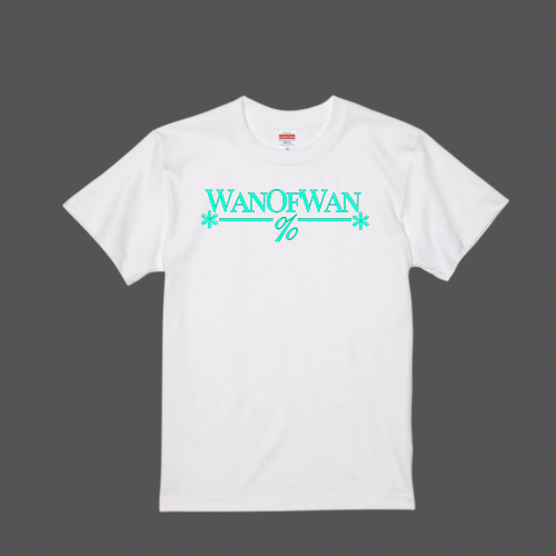 Upcoming white T-shirt with turquoise lettering